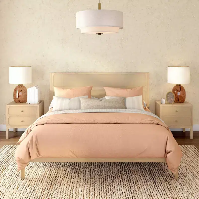 Rattan King Bed Frame with Headboard, Solid Pine Wood, No Box Spring Needed, 84L x 79W