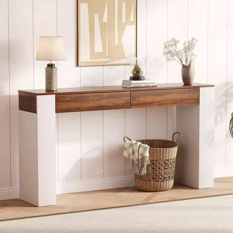 63 Entryway Console Table, Wooden Narrow Long Sofa Table with 2 Drawers, Accent Behind Couch Table, Entry Foyer Table for Living Room, Hallway