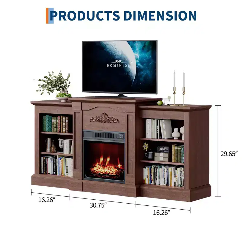 Tv Stand with Fireplace, 67 Rustic TV Stand with 18 Electric Fireplace, Media Console for 80 TVs w/Open Shelve for Living Room