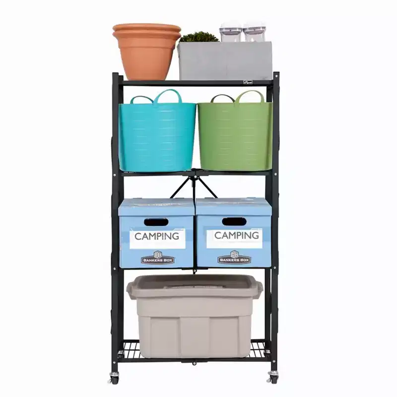 4-Tier Heavy Duty Folding Storage Rack with Magnetic Wire Shelf Liners