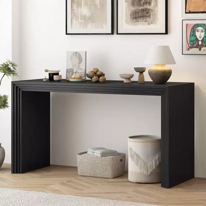 Modern Console Table with Paulownia Veneer & Thick Tabletop – 59