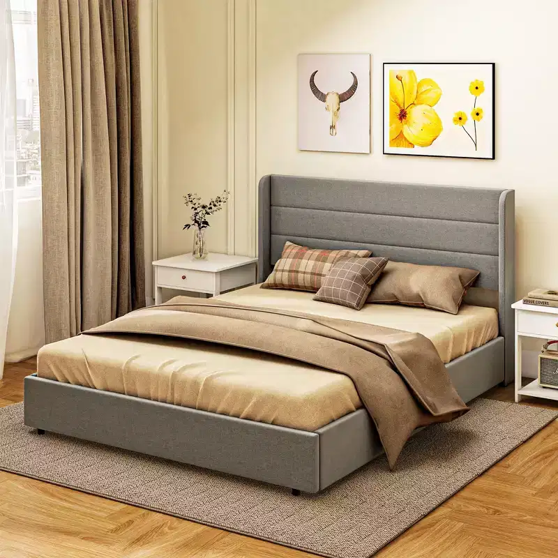 Modern Upholstered Bed with Headboard and 4 Storage Drawers, Queen