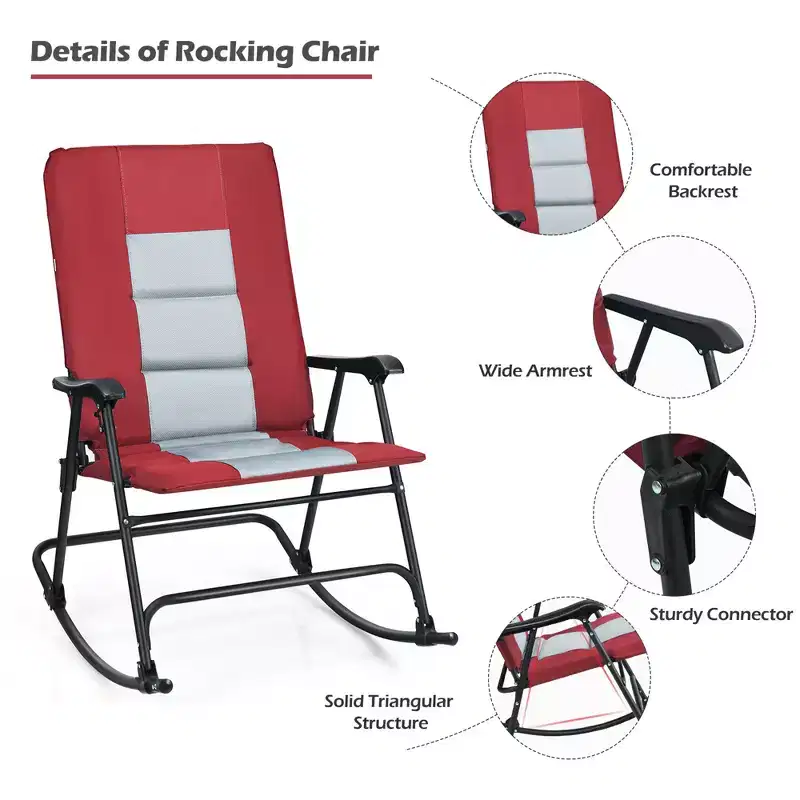 Costway Set of 2 Padded Folding Rocking Chairs Patio Garden Yard Camping Red/Blue