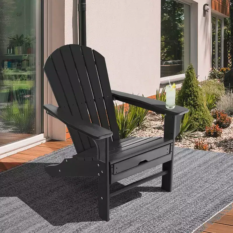 Costway 2 PCS Outdoor Patio HDPE Adirondack Chair Beach Seat Retractable Ottoman White\Black\Coffee\Grey\Turquoise