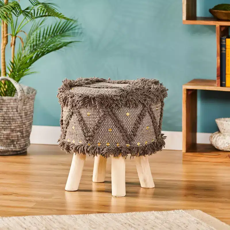 Roja Handcrafted Metal Accents Boho Fabric Stool