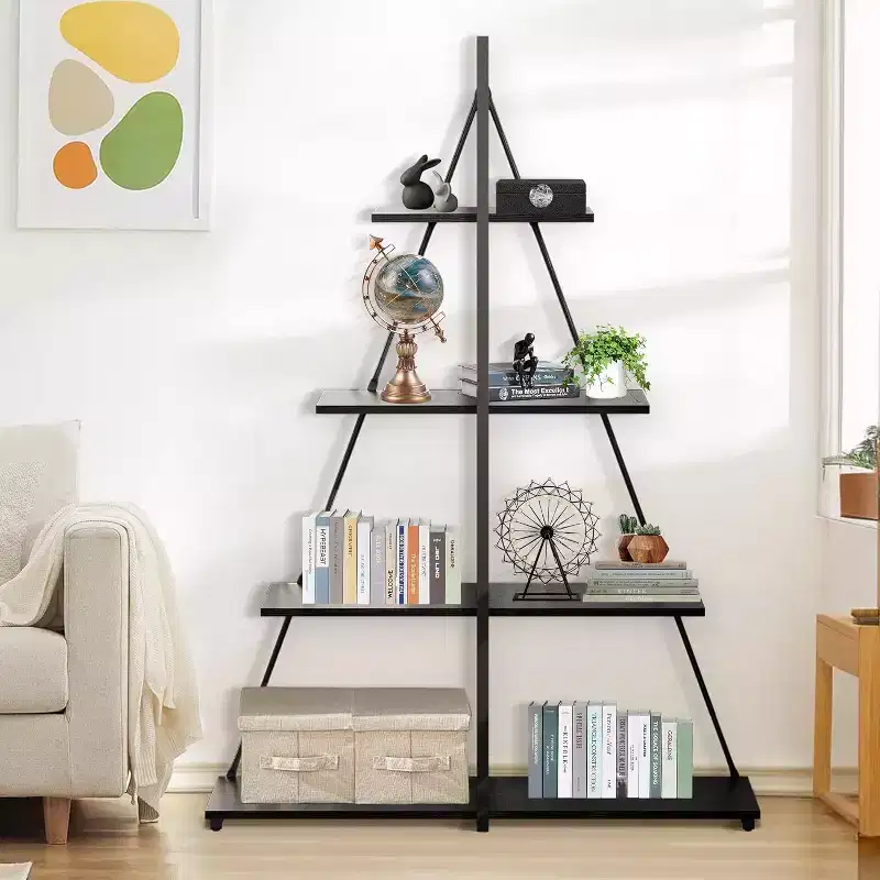 4-Tier Ladder Bookshelf, Multifunctional A-Shaped Bookcase, Storage Organizer, Industrial Metal Frame for Living Room, Home Office