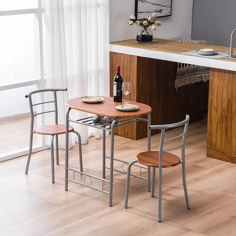 Silver/ Light Brown 3-piece Breakfast Bar Table Set