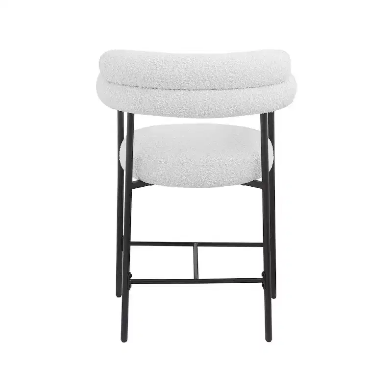 Meridian Furniture,Blake Cream Boucle Fabric Counter Stool, Set of 2