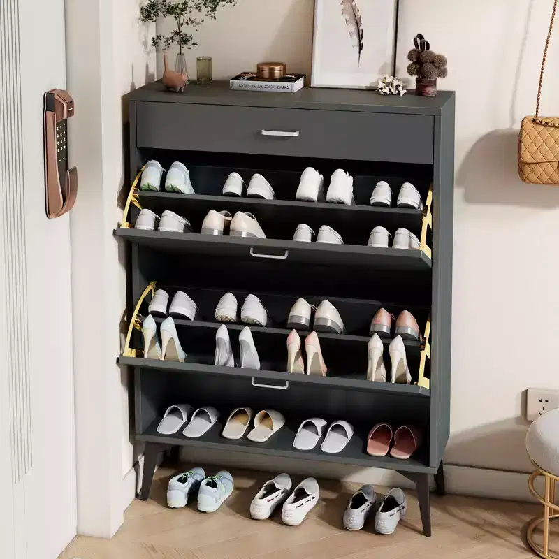 Okak Shoe Cabinet, Storage Cabinet with 3 Metal Handle Drawers and 1 Open Shelf, Cabinet for Entryway