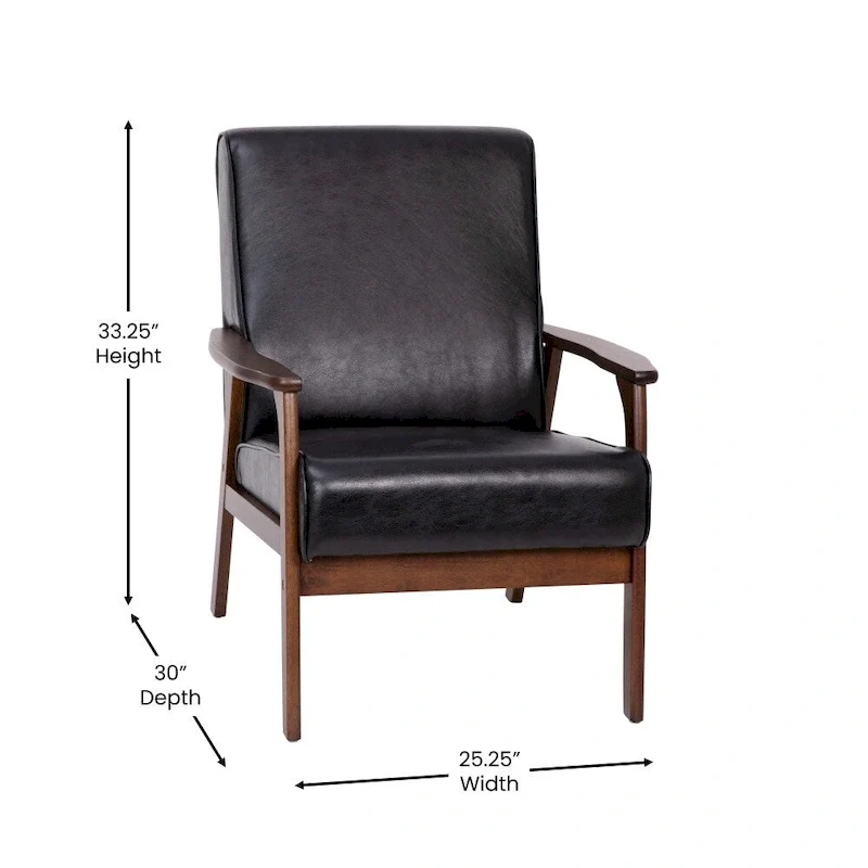 Mid-Century Modern Armchair with Wooden Frame and Faux Leather Cushions