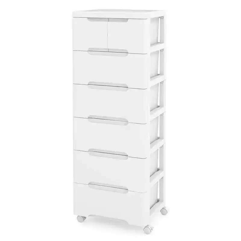 Costway 1/2 PCS 7-Drawer Plastic Rolling Storage Cart with 4 Universal Wheels Dresser Cabinet