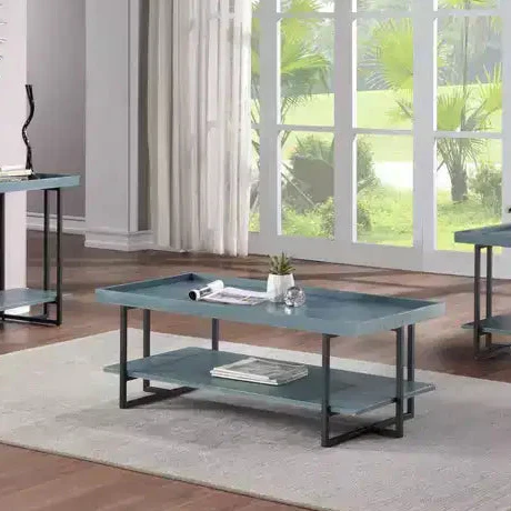 Rectangular Coffee Table with Open Shelf in Blue & Black