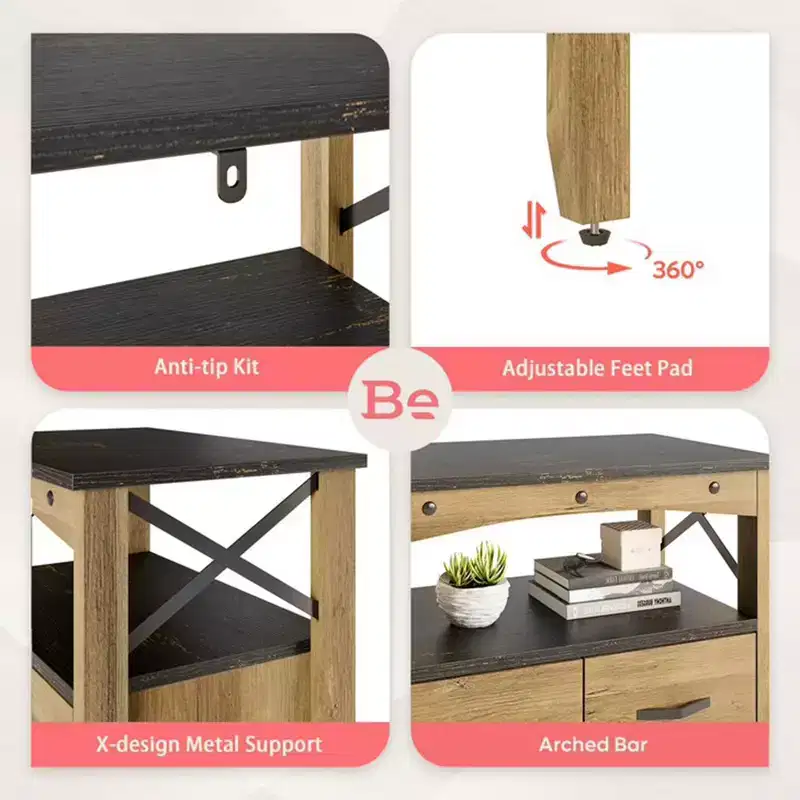 Bestier Rustic Storage Cabinet Organizer Table with 2 Display Shelves and 5 Drawers for Living Room, Office, Bedroom, or Hallway, Brown