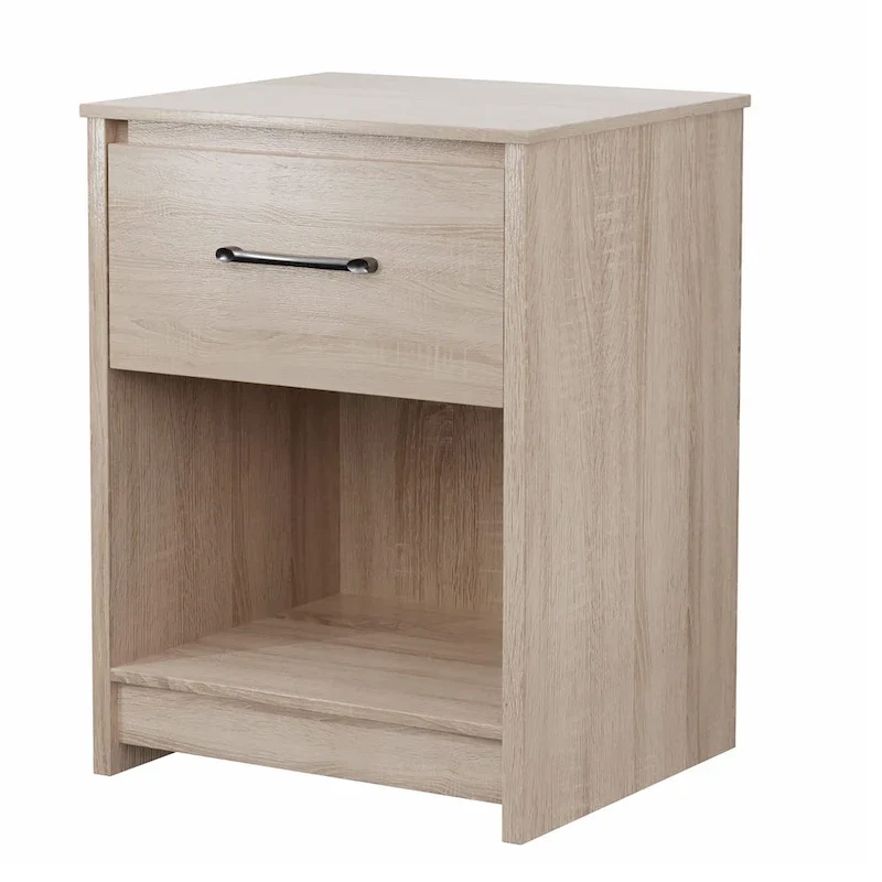 Nightstand & Side Table – Black / Brown, 1 Drawer, Engineered Wood, Minimalist Style