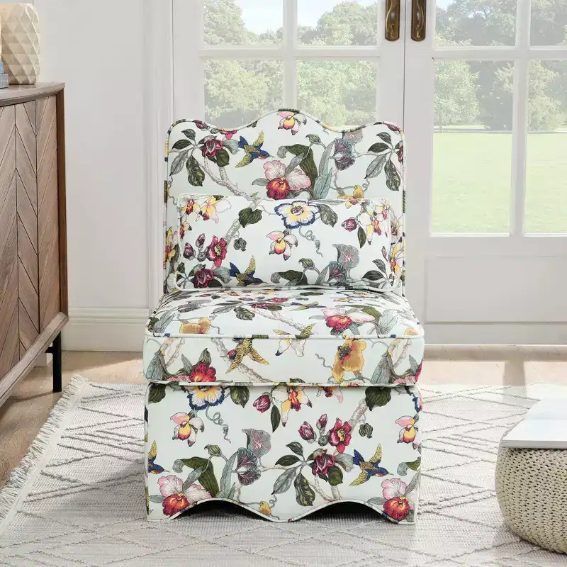 Flannel Single Dining Chair with Soft Cushion, Backrest & Matching Waist Pillow – No Armrests
