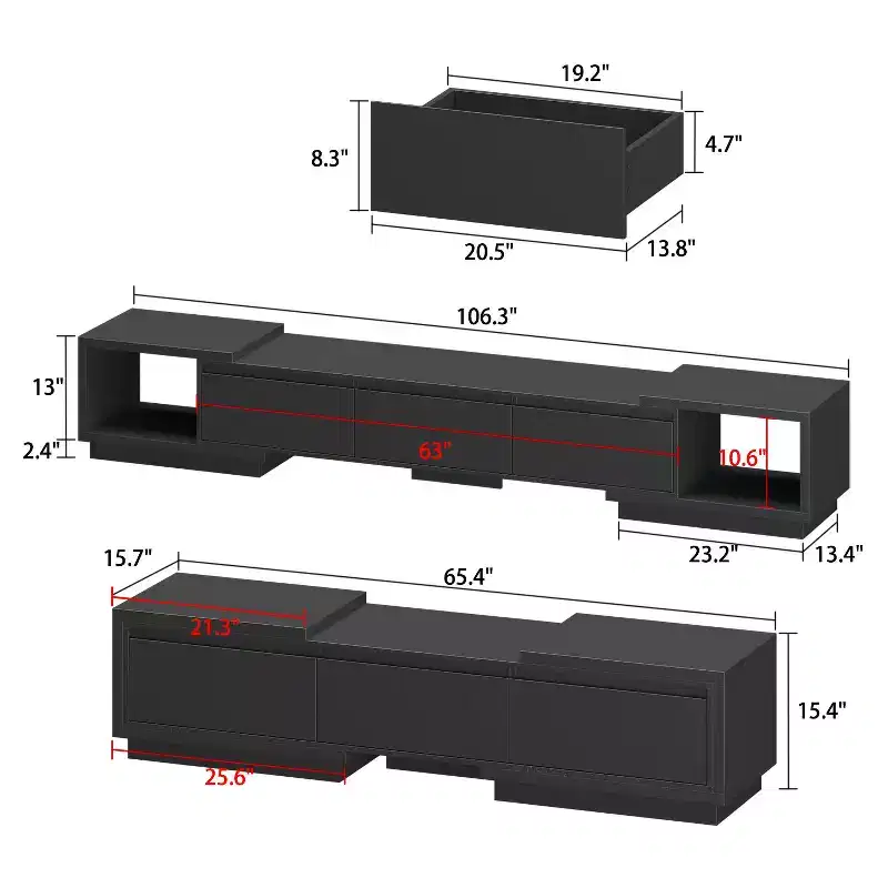 Famapy Extendable TV Console Table Modern TV Cabinet with Drawers