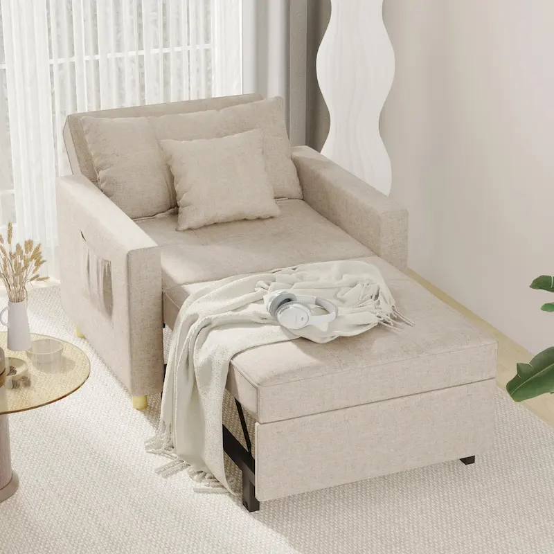 Adjustable Sleeper Chair Bed, 3-in-1 Convertible, Multiple Colors, Fits 1 Person