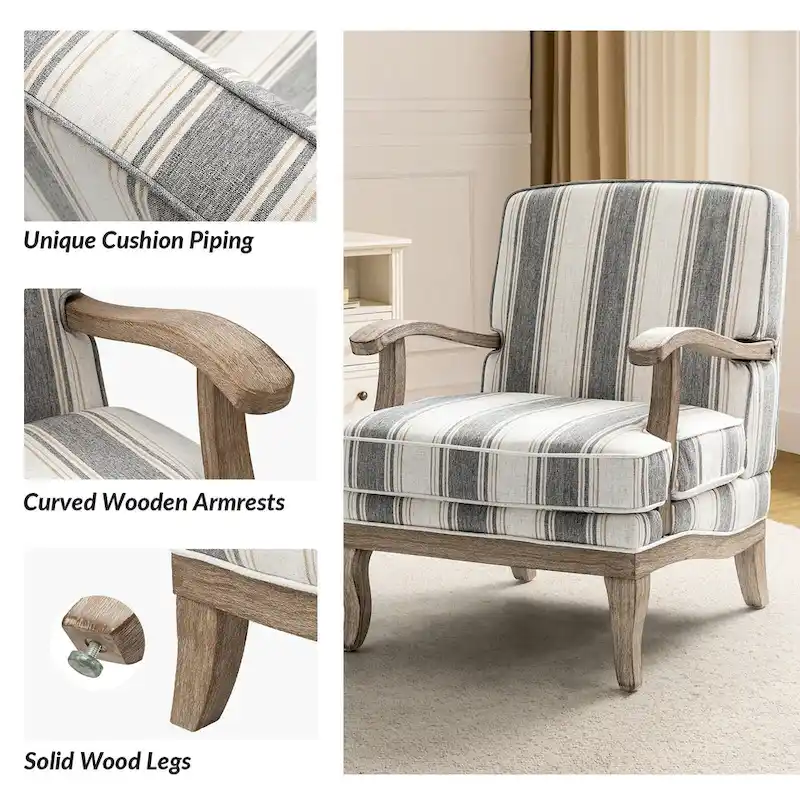 Rinaldo Farmhouse Polyester Armchair with Solid Wood Legs Set of 2 by HULALA HOME