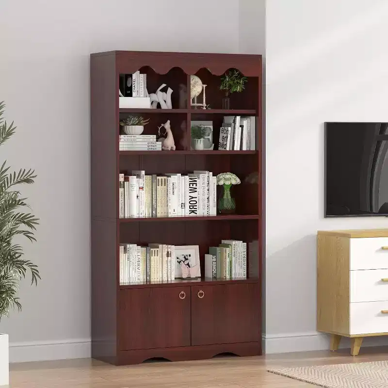 5 Tier Wooden Floor Standing Bookcase, 63 Inch High Display Storage Cabinet, Self Standing Bookcase, Home Office, Study Room, Kitchen
