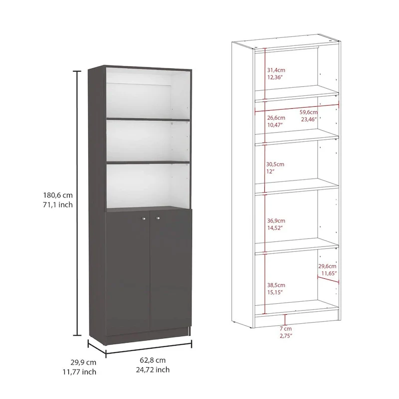 74 Wide 5-Shelf and Cabinet Bookcase