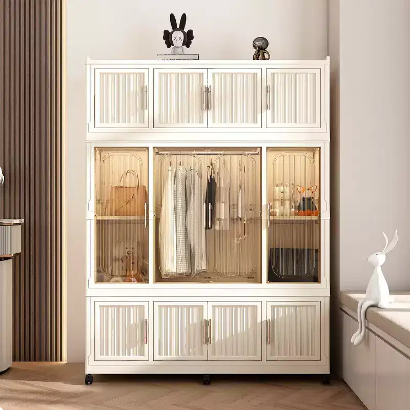 Wardrobe Closet Storage Organizer, 9 Magnetic Doors, 9 Cubes & 1 Hanging Rod, 6 Hangers Included, Polypropylene Frame