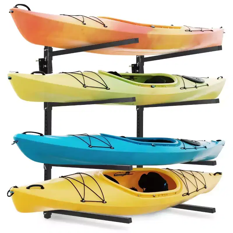 Heavy Duty Adjustable Kayak Storage Rack 4-Kayak Capacity Metal Wall Mount Holder Fits Canoe, Paddle Board, Surfboard 400 lbs Load Organizer