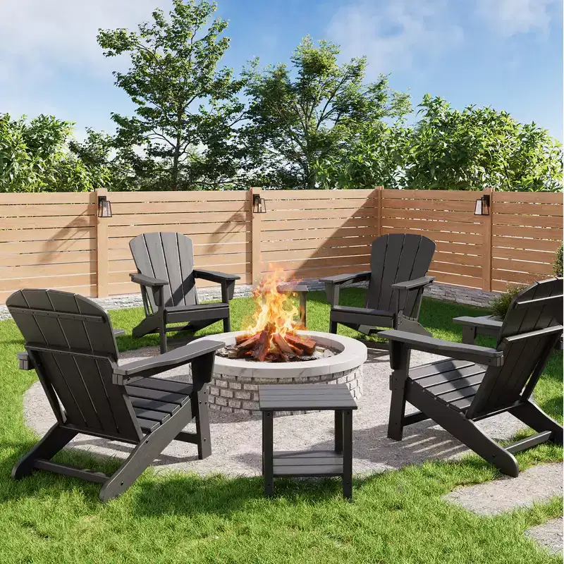 HDPE Plastic Adirondack Chair Set of 4 with 2 Side Table - Oversize 380 LB Poly Lumber Weather Resistant Firepit Chair - Outdoor Patio Chairs