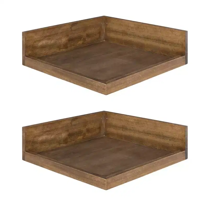 4.5 x 2.2 2pk Levie Floating Corner Wooden Wall Shelf
