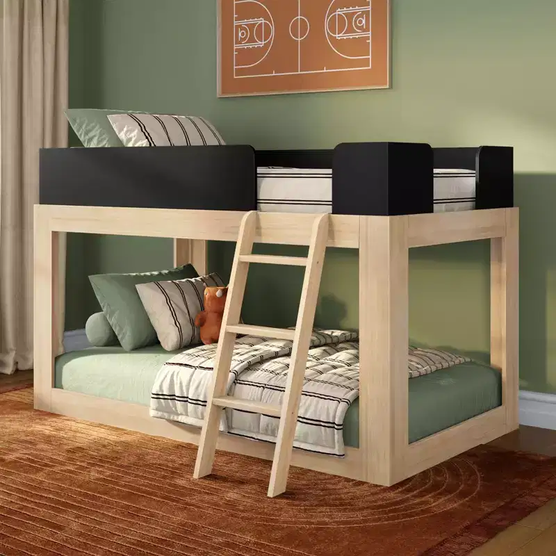 Max & Lily Solid Wood Bunk Bed, Mid-Century Modern Twin over Twin Bunk Beds for Kids