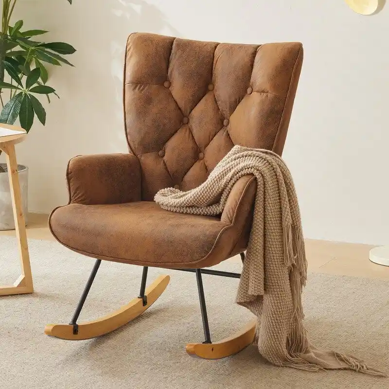 Rocking Chair Nursery, Upholstered Glider Rocker with High Backrest