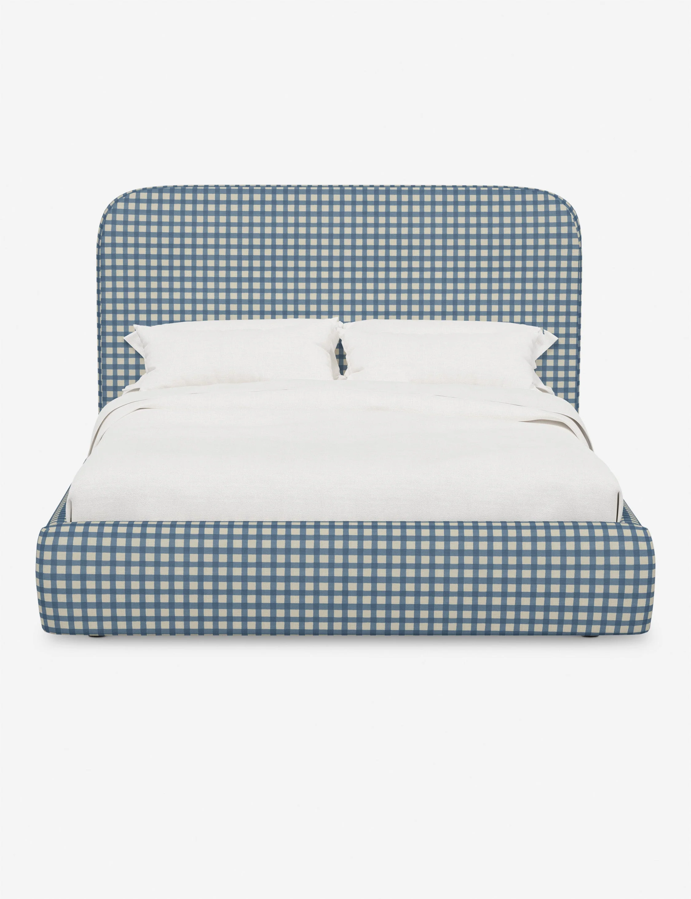 Tall Platform Bed - A streamlined design and rounded headboard bring soft appeal to this upholstered bed frame