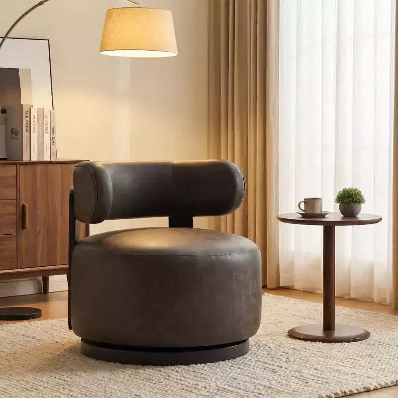 Rubber Wood Faux Leather Upholstered Swivel Club Chair