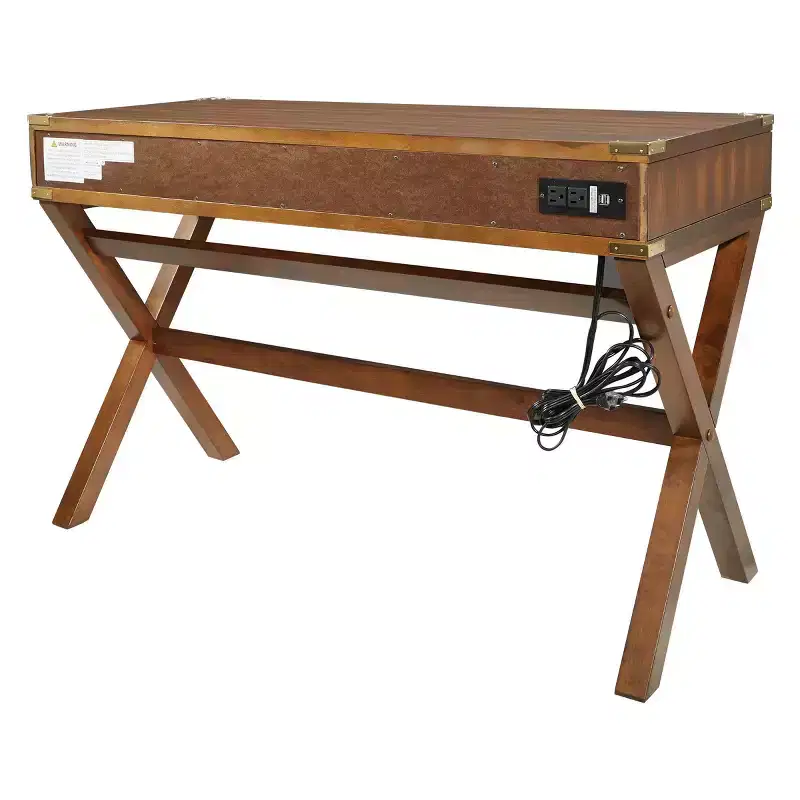 OSP Home Furnishings 46 Wellington Desk with Power Wheat: Traditional Style, Plywood & MDF, Spot Clean