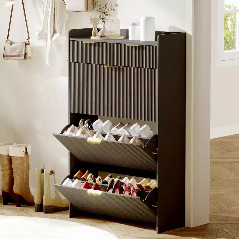 Slim Shoe Cabinet with 3 Flip Drawers & 2 Small Drawers, Freestanding Hidden Shoe Storage Organizer for Entryway, Hallway, Living Room