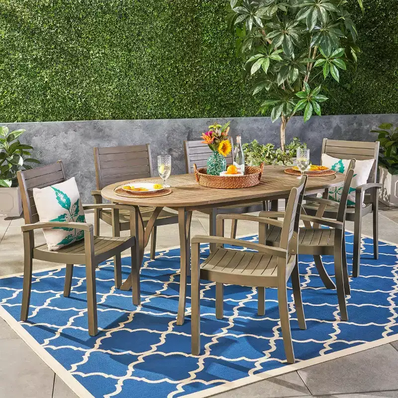 Christopher Knight Home Holloway Outdoor Slatted Acacia Wood 7 Piece Dining Set