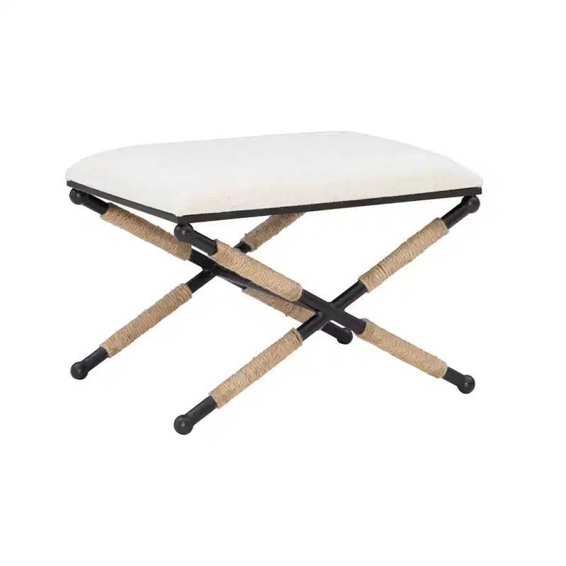 Accent Stool - Boho Rope Wrapped, Upholstered Seat
