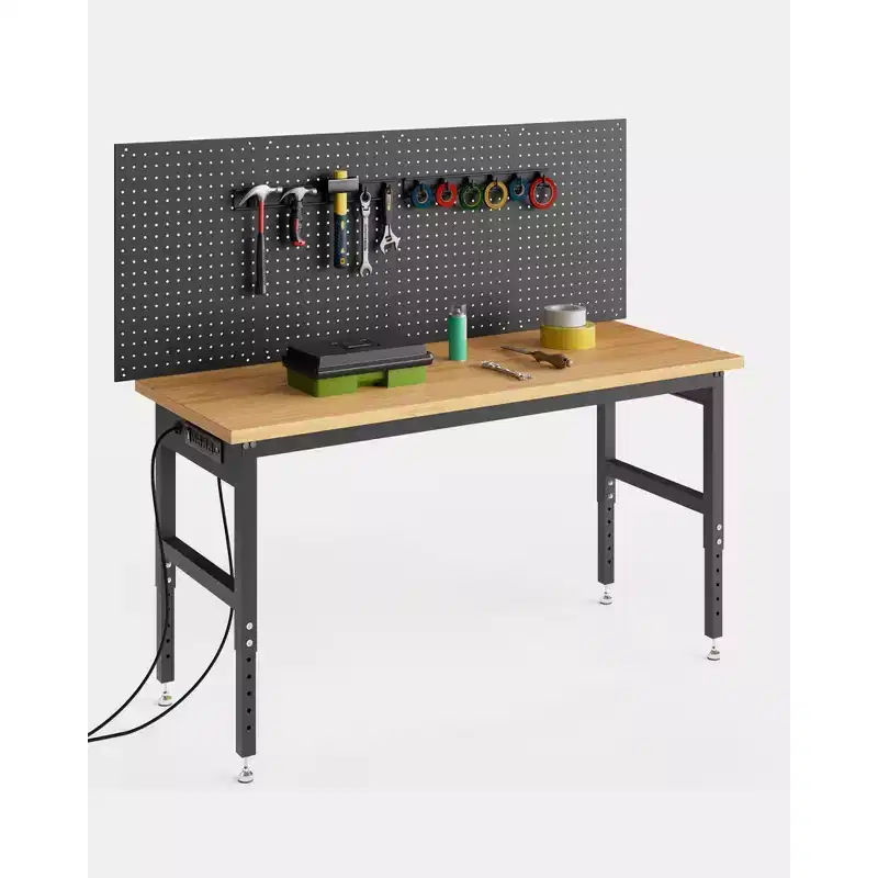 60 in Adjustable Height Workbench, Max. 2200 LBS Capacity Wood Work Bench Table, Heavy Duty Work Station for Garage, Shop, Home, Office
