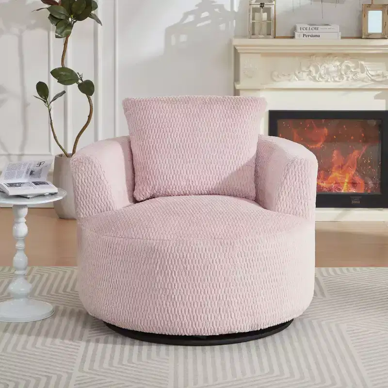 Compressible Swivel Accent Chair,Modern Plush Comfort Sofa Chair with Pocket Spring,Faux Fur Lounge Chair for Living Room,Bedroom,Office