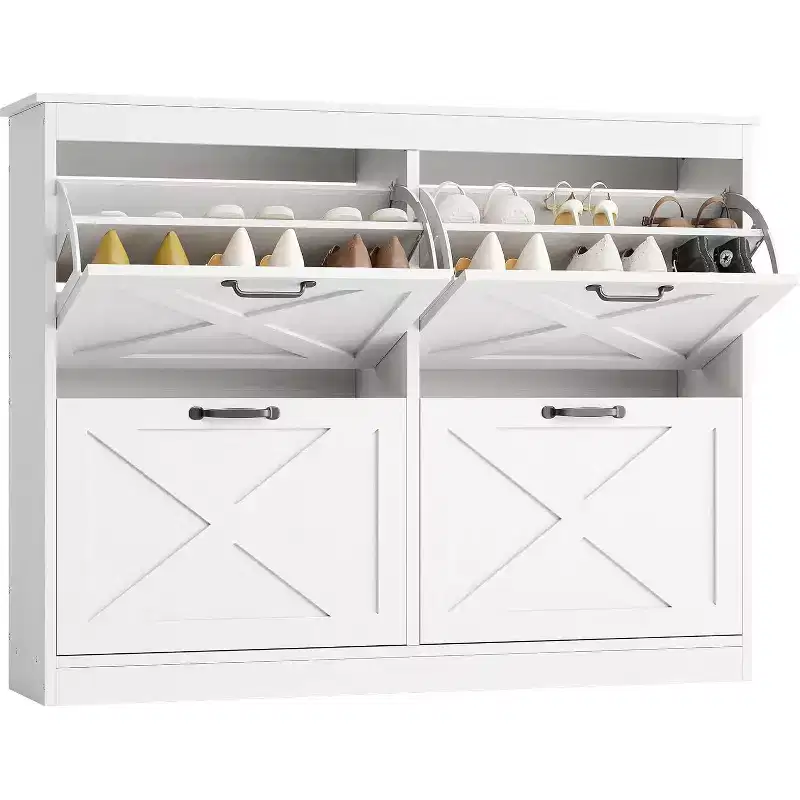 Shoe Cabinet with 4 Flip Drawers Narrow Shoe Storage Cabinet Organizer Wooden Freestanding Rack Hidden Slim Storage for Entryway, Hallway