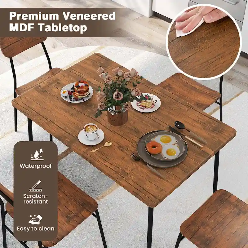 Costway 5 PCS Wood Square Kitchen Table & Chair Set with Metal Frame