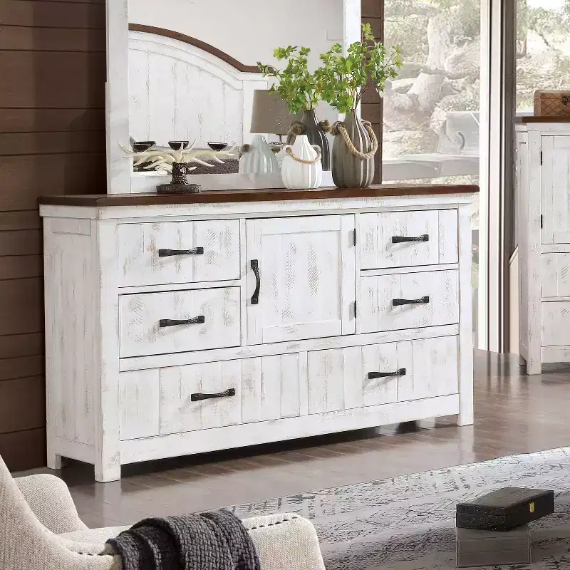 Willow Rustic 6 Drawer Dresser Distressed White/Walnut - HOMES: Inside + Out: Antique Style Storage Cabinet