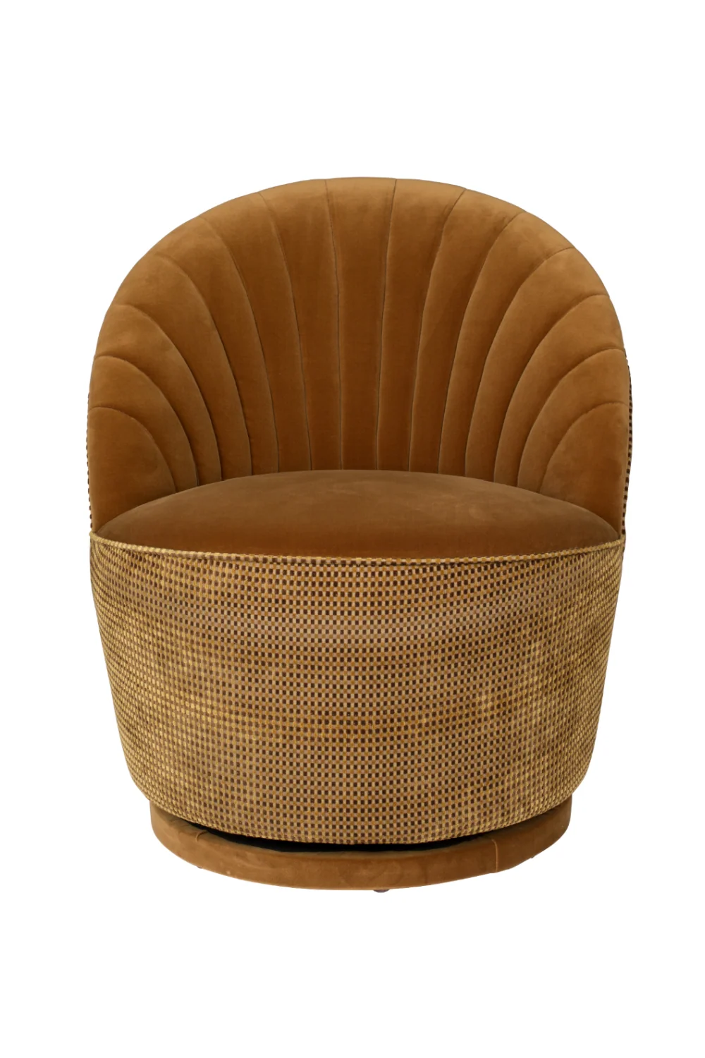 Brown Scallop Velvet Swivel Accent Chair with Wood Frame