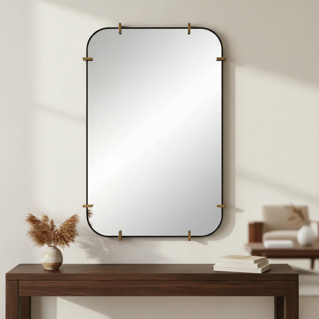 24 x 38 Black Rounded Edge Wall Mirror