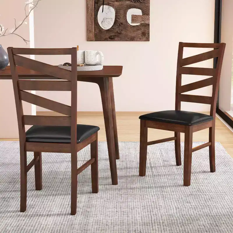 Costway Dining Chairs Set of 2 Rubber Wood Legs Faux Leather Upholstered Seat Armless