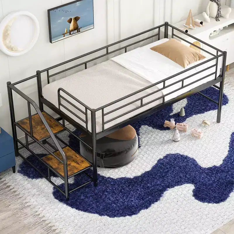 88.80''L 41.40''W 39.00H Mid Loft Bed with Storage stairs