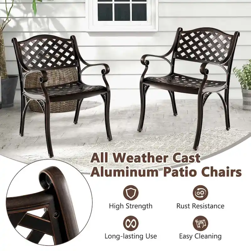 Costway 2/4 PCS Cast Aluminum Patio Chairs Set of 2 All Weather