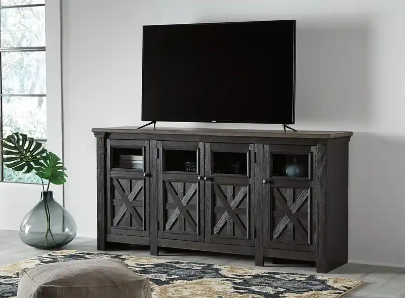 74 Traditional TV Stand with Storage and Cable Management for TVs up to 85- Black Grey