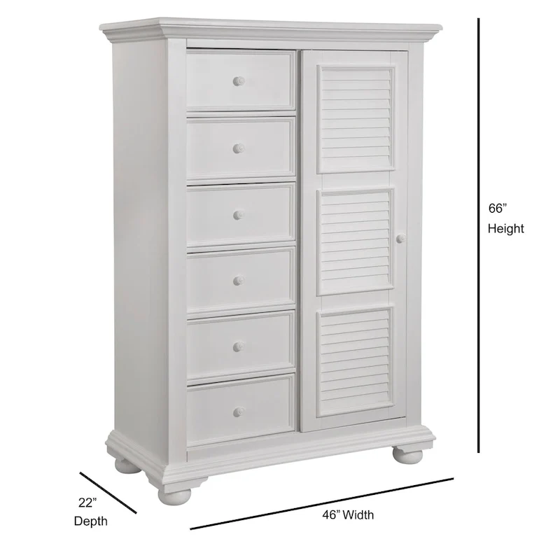 8-Drawer Gentleman's Chest with Sliding Louvered Door and Adjustable Shelves – Eggshell White, 1-Unit
