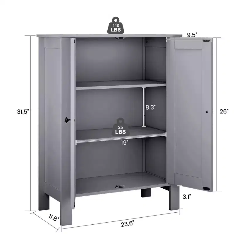 Hyleory Bathroom Floor Storage Cabinet, Freestanding Bathroom Storage Unit with 2 Adjustable Shelves, 11.8 x 23.6 x 31.5 Inches