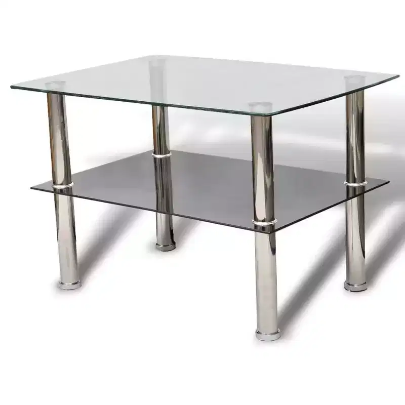 Clear & Silver Two-Tier Glass Coffee Table, Rectangle, 1-Person